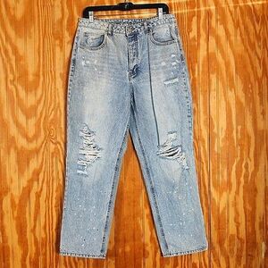 No Boundaries Distressed Boyfriend Jeans - Button Fly - Size 15